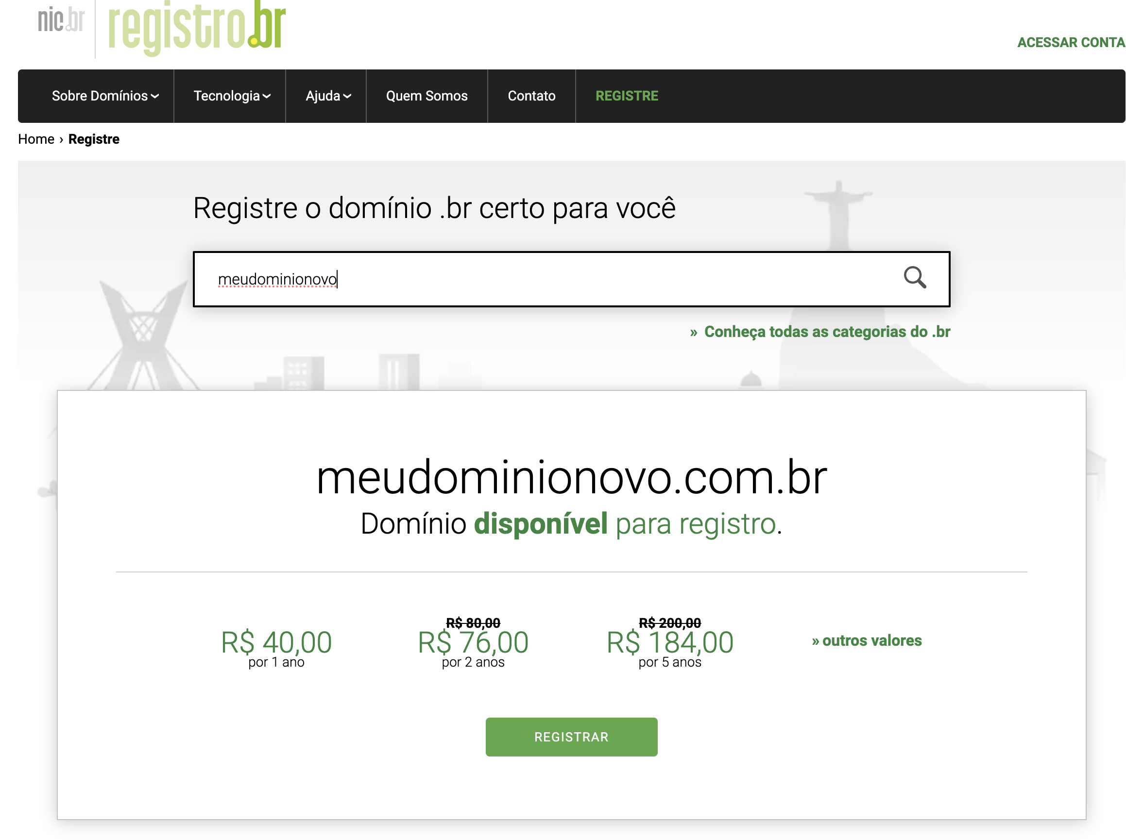 Domain registrar example